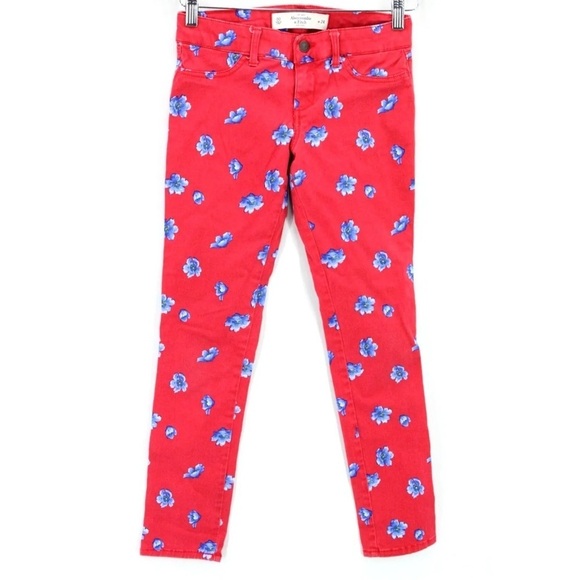 Abercrombie & Fitch Jeans Womens Red Floral Jeggings Slim Cropped Cotton Size 10 - Picture 3 of 9